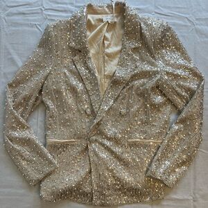 MABLE Silver Sequin With Pearls Women's Statement Piece Blazer NWT